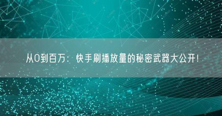 从0到百万：快手刷播放量的秘密武器大公开！