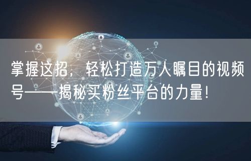 掌握这招,轻松打造万人瞩目的视频号——揭秘买粉丝平台的力量!